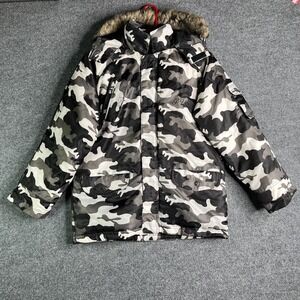 Vintage G Unit Puffer Camouflage Jacket Small Fur Hoodie Removable 50‎ Cent Y2K